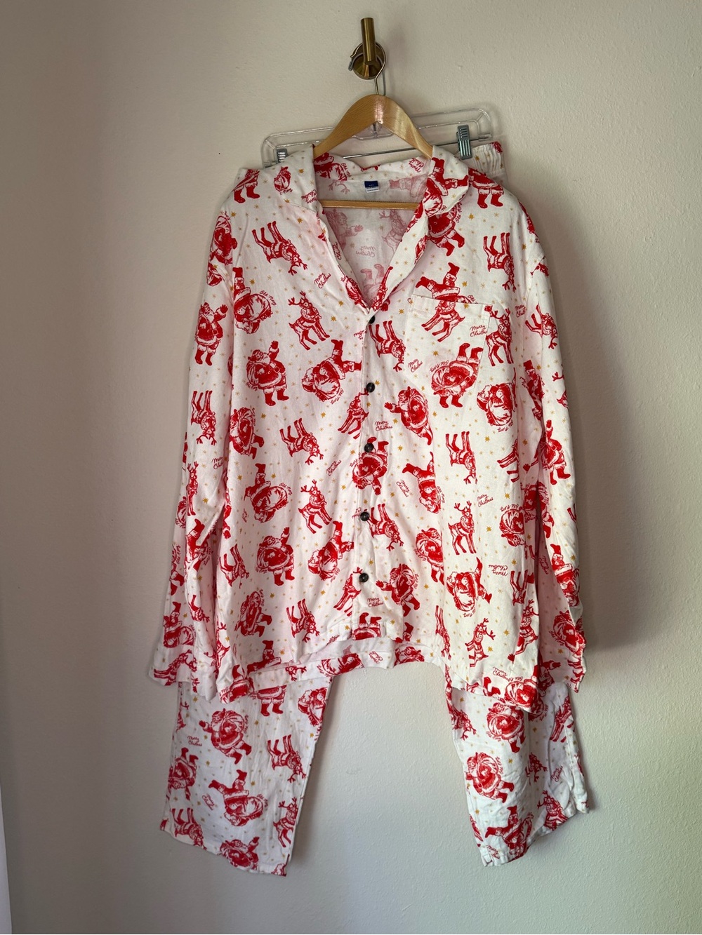 Old Navy Men’s Christmas Holiday Flannel Santa Reindeer Pajama Set size XXL
